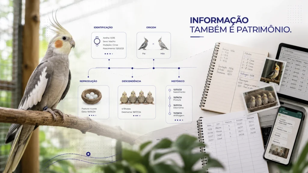 Informações de identificação, origem, reprodução, descendência e histórico organizadas como patrimônio técnico do criatório