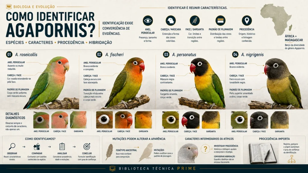 Comparação entre diferentes espécies de Agapornis para identificação por cabeça, face e anel periocular